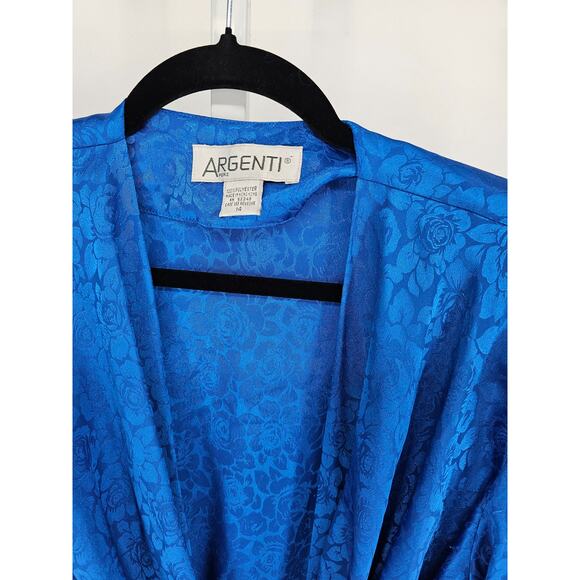 Pure Argenti Women's Blue Long Sleeve Scarf V-neck Floral Button Dress Size 14 - Picture 3 of 4